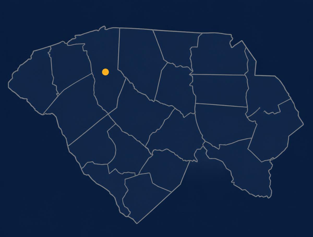 Map of the Upstate South Carolina service region with Greenville marked